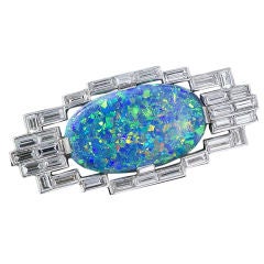 Art Deco Black Opal and Diamond Brooch