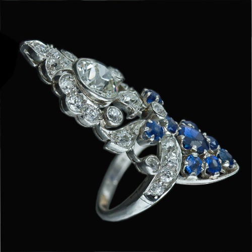 Edwardian Platinum Diamond and Sapphire Ring