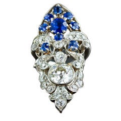 Edwardian Platinum Diamond and Sapphire Ring