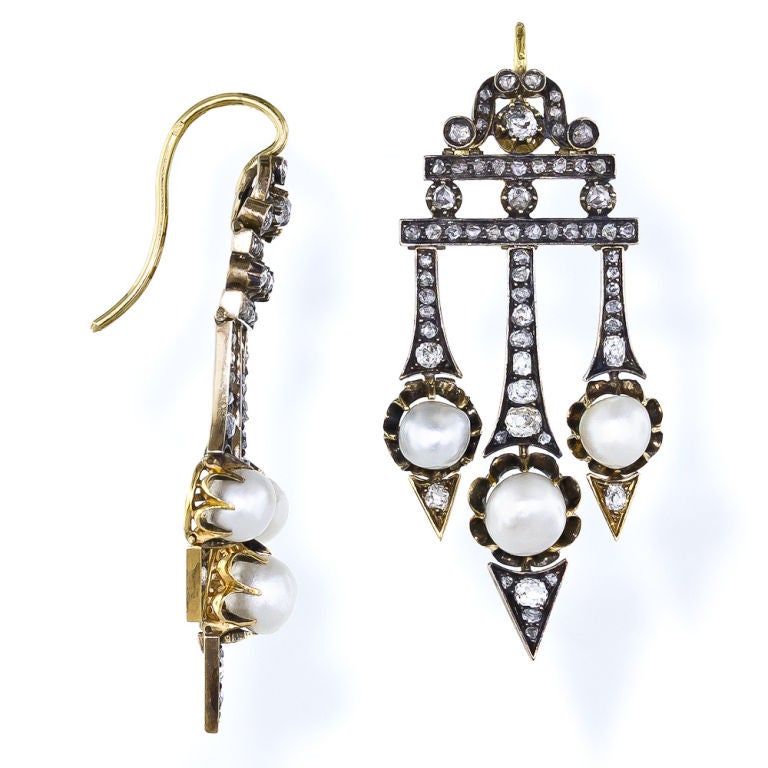 Victorian Diamond Natural Pearl Earrings
