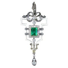 Late Victorian/Early Edwardian Emerald Diamond Pendant