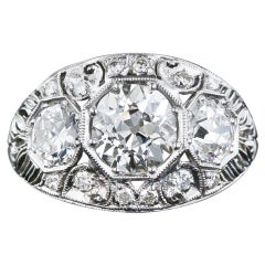 Diamond Platinum Art Deco Three-Stone Ring