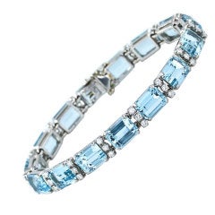 Aquamarine Diamond Platinum Line Bracelet
