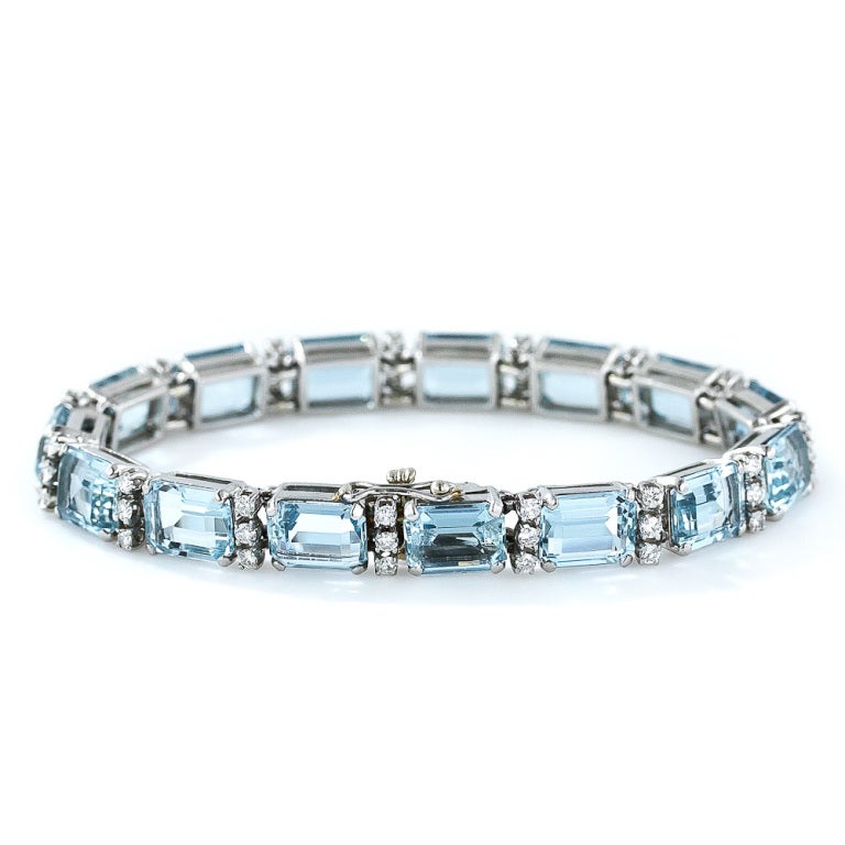 Women's Aquamarine Diamond Platinum Line Bracelet