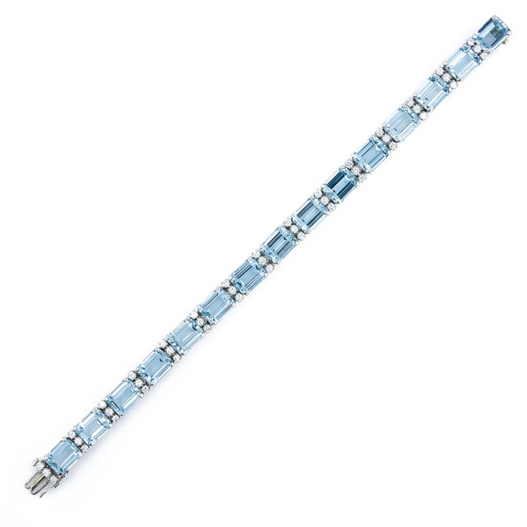 Aquamarine Diamond Platinum Line Bracelet 1