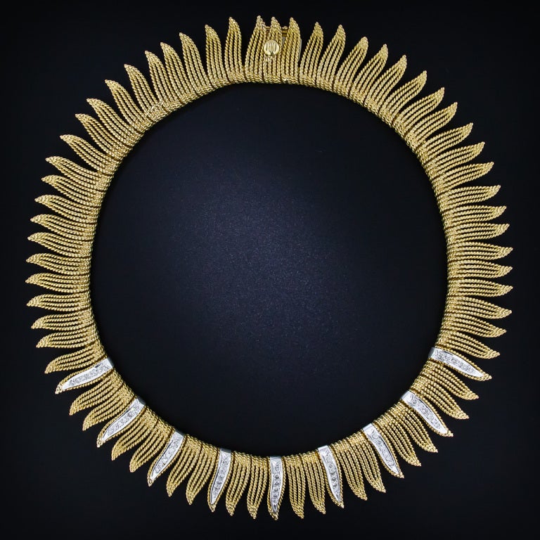 Diamond Gold Fringe Collar Necklace In Excellent Condition In San Francisco, CA