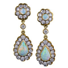 Estate Opal and Diamond Earrings at 1stDibs