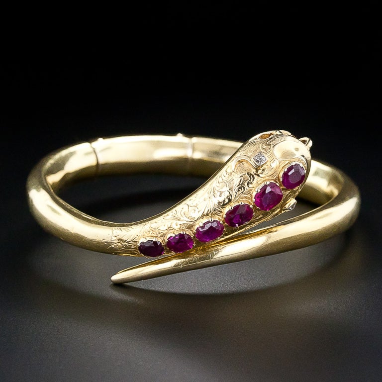 Victorian Ruby Snake Bracelet In Excellent Condition For Sale In San Francisco, CA