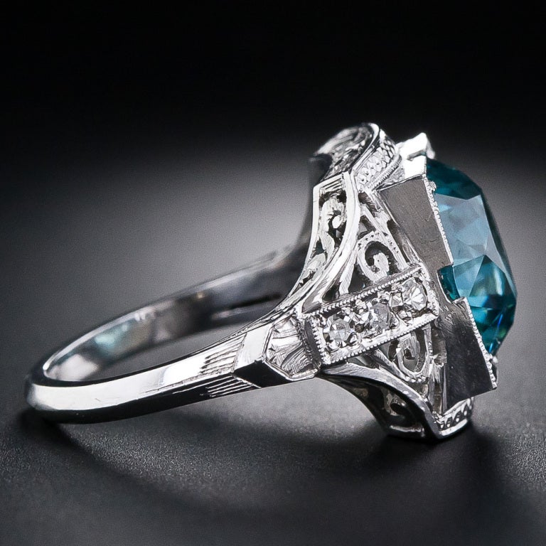Women's Art Deco Blue Zircon Diamond Ring