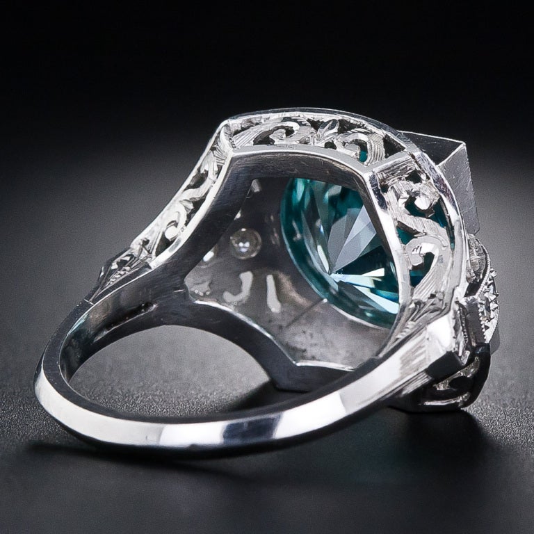 Art Deco Blue Zircon Diamond Ring 1