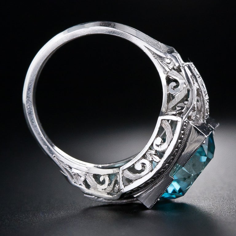 Art Deco Blue Zircon Diamond Ring 2
