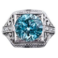 Antique Art Deco Blue Zircon Diamond Ring