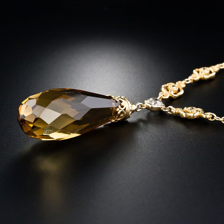 Art Nouveau Citrine Diamond Necklace In Excellent Condition For Sale In San Francisco, CA