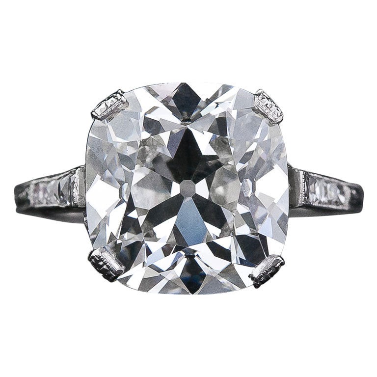 6.48 Carat Antique Cushion Cut Diamond ring