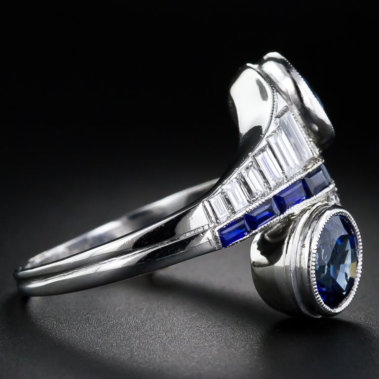 Art Deco Sapphire Diamond Bypass Ring In Excellent Condition In San Francisco, CA