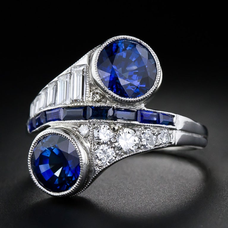 Women's Art Deco Sapphire Diamond Bypass Ring