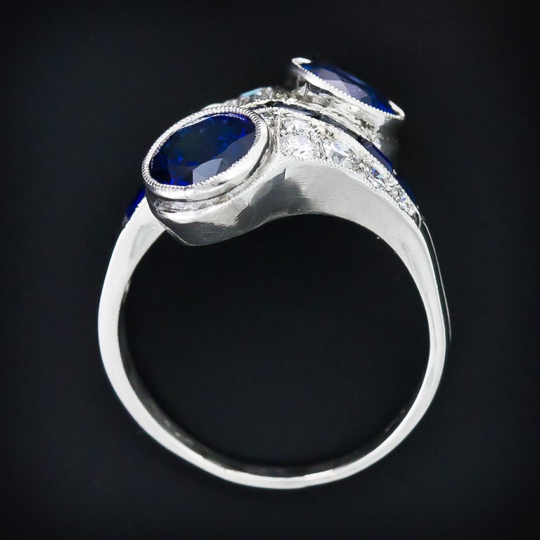 Art Deco Sapphire Diamond Bypass Ring 1