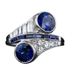 Art Deco Sapphire Diamond Bypass Ring