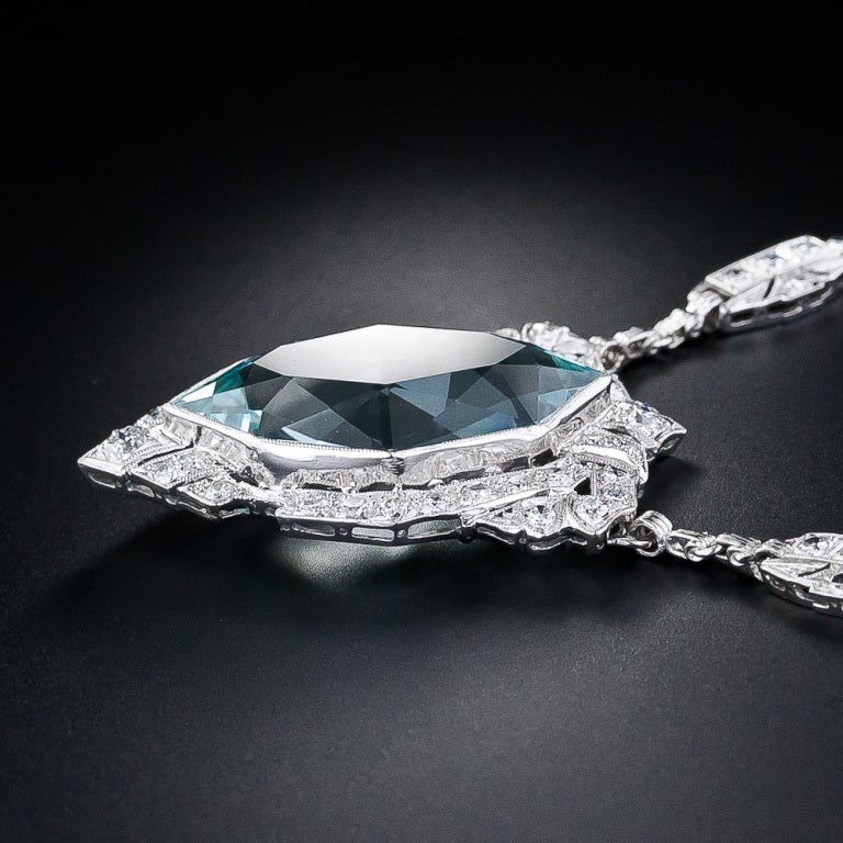Art Deco Aquamarine Diamond Necklace In Excellent Condition For Sale In San Francisco, CA