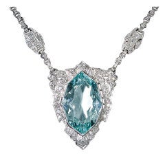 Art Deco Aquamarine Diamond Necklace