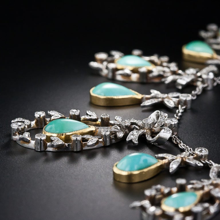 Belle Epoque Turquoise Rose-Cut Diamond Platinum Necklace at 1stDibs