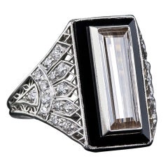 Onyx Cognac Baguette Diamond Art Deco Ring