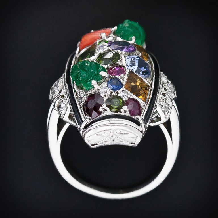 Art Deco Multi-Gemstone Dinner Ring 1