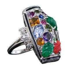 Art Deco Multi-Gemstone Dinner Ring