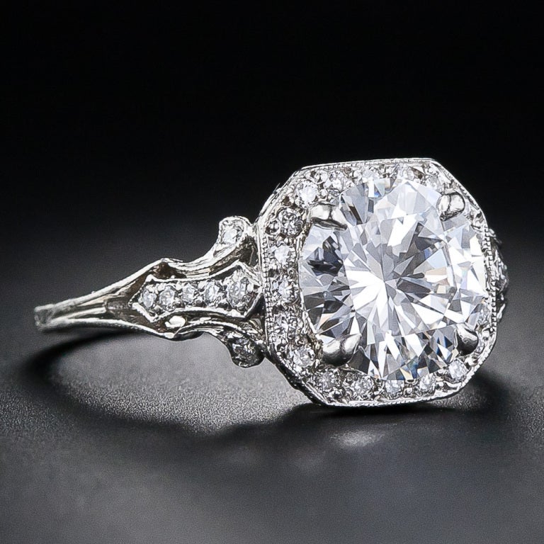 2.17 Carat D Color Diamond Edwardian Style Engagement Ring - GIA