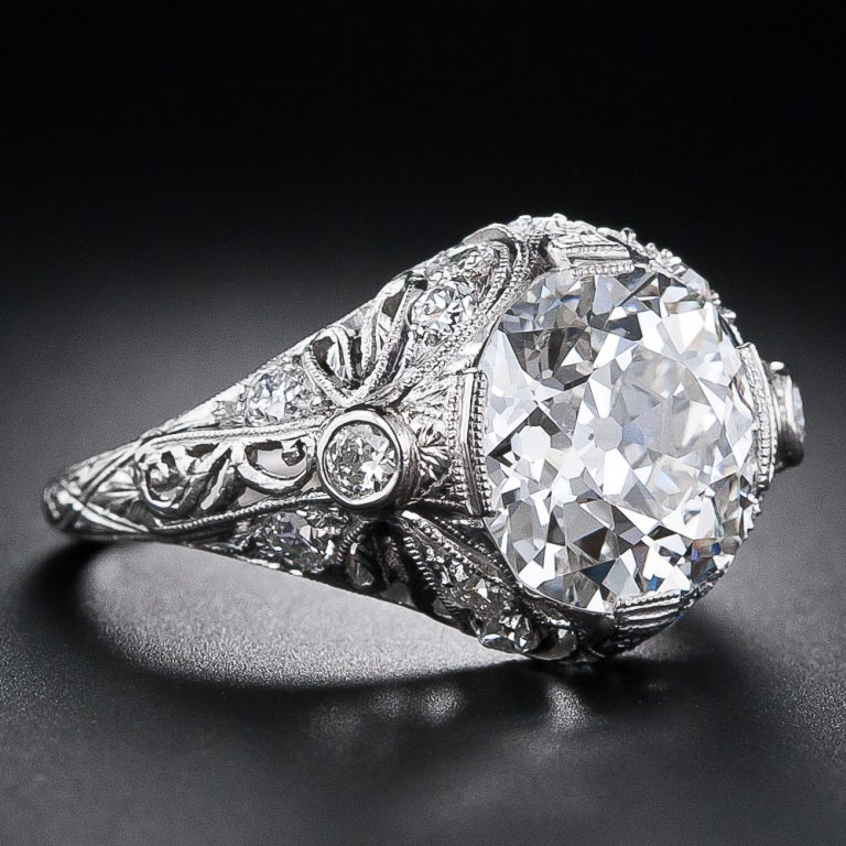 A truly gorgeous, bright and sparkling European-cut diamond, weighing 3.58 carats - accompanied by a GIA - Gemological Institute of America certificate stating: J color - SI1 clarity, but believe me - the diamond appears much, much whiter (and