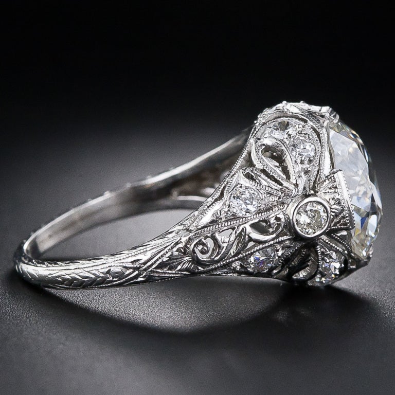 Edwardian 3.58 Carat European Cut Diamond Antique Engagement Ring
