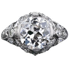 3.58 Carat European Cut Diamond Vintage Engagement Ring