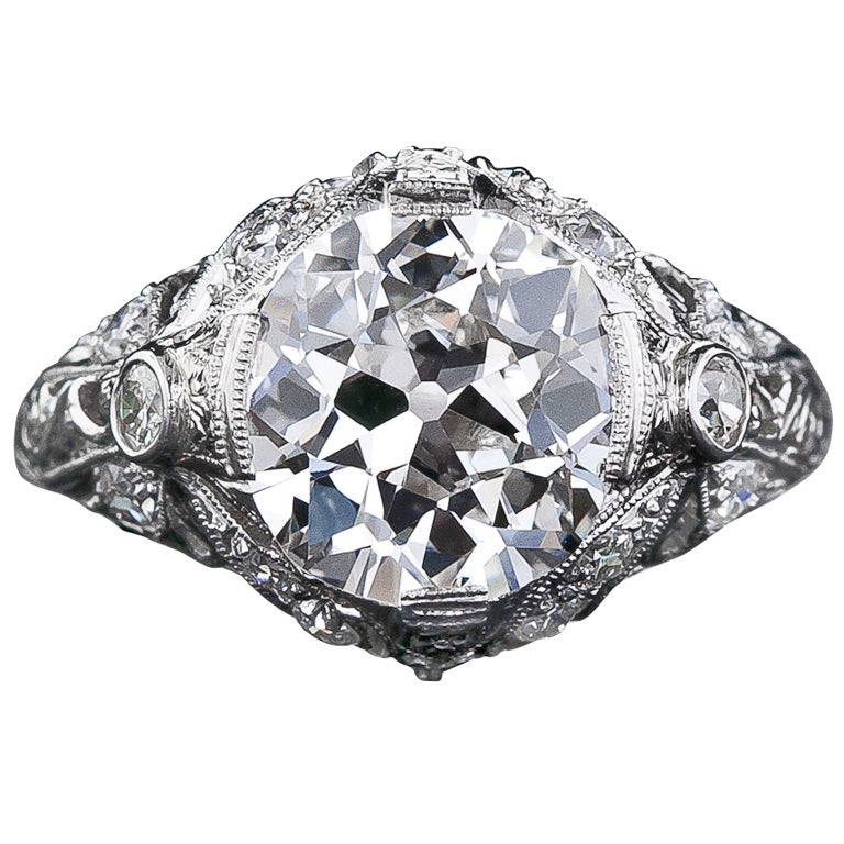3.58 Carat European Cut Diamond Antique Engagement Ring