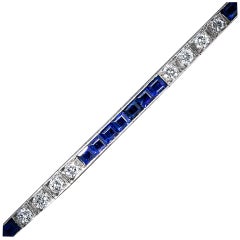 Tiffany & Co. Art Deco Diamond and Sapphire Line Bracelet