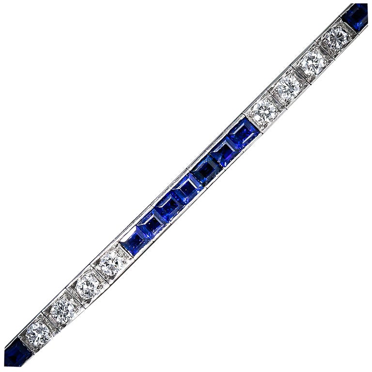 Tiffany & Co. Art Deco Diamond and Sapphire Line Bracelet For Sale