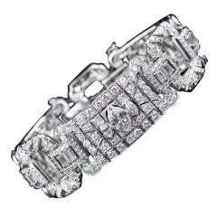 Wide Art Deco 16.65 Carat Diamond Bracelet