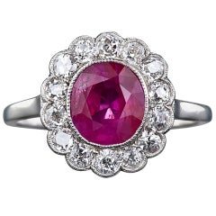 Vintage Edwardian 'No Heat' Burmese Ruby and Diamond Ring