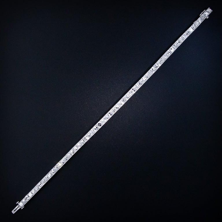 Art Deco French-Cut Diamond Straightline Bracelet In Excellent Condition For Sale In San Francisco, CA