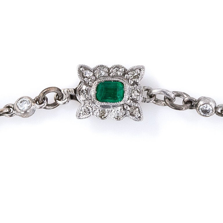 Women's Art Deco Emerald and Diamond Fringe Necklace