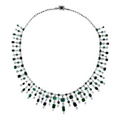 Antique Art Deco Emerald and Diamond Fringe Necklace