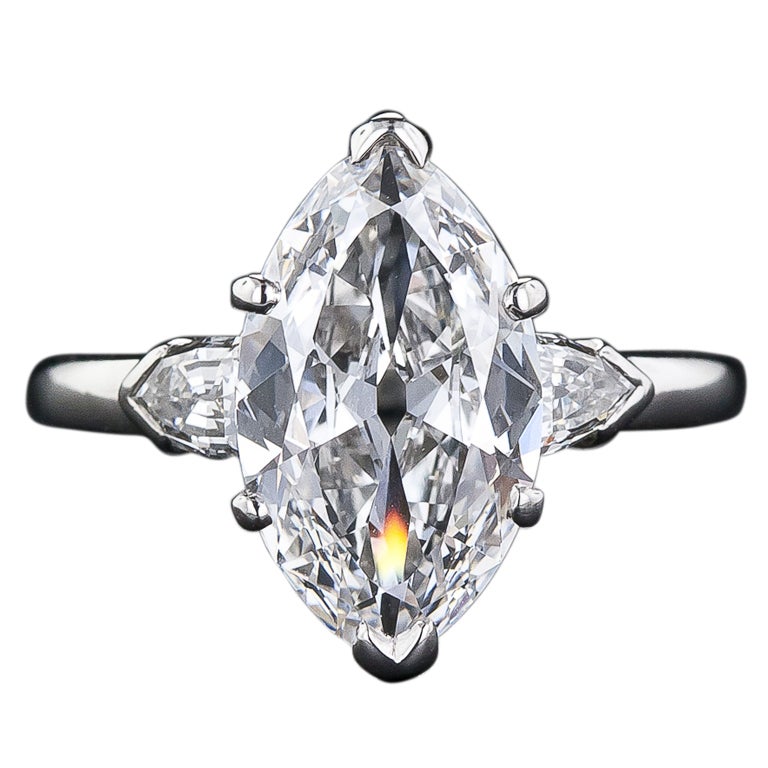 3.39 Carat GIA E /Internally Flawless Antique Marquise Diamond Ring For Sale