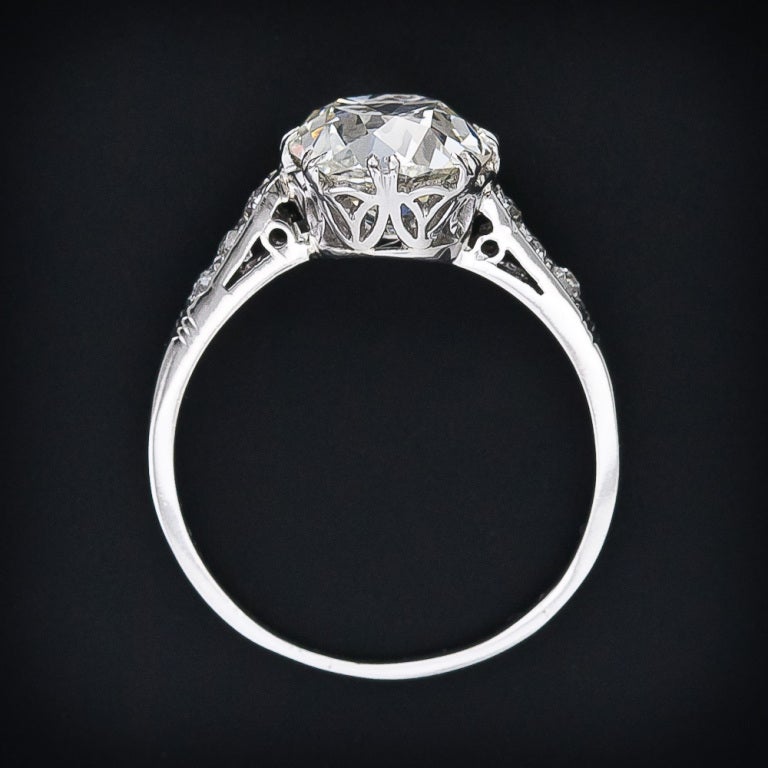 2.64 Carat Antique Cushion Cut Diamond Engagement Ring 1