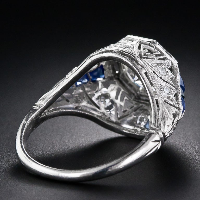 Women's 1.87 Carat Art Deco Diamond Ring with Sapphire Calibre For Sale