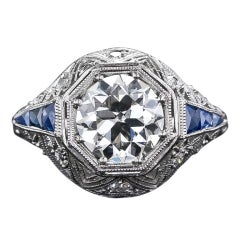 1.87 Carat Art Deco Diamond Ring with Sapphire Calibre