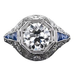 1.87 Carat Art Deco Diamond Ring with Sapphire Calibre 5