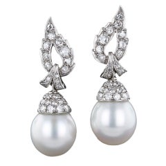 South Sea Pearl Diamond Platinum Drop Earrings