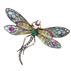 Antique Art Nouveau Plique-a-Jour Dragonfly Brooch
