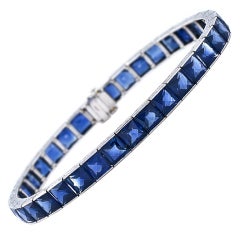 Art Deco French-Cut Sapphire Line Bracelet