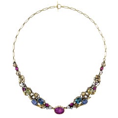 Antique Arts & Crafts Multi-Color Sapphire Necklace