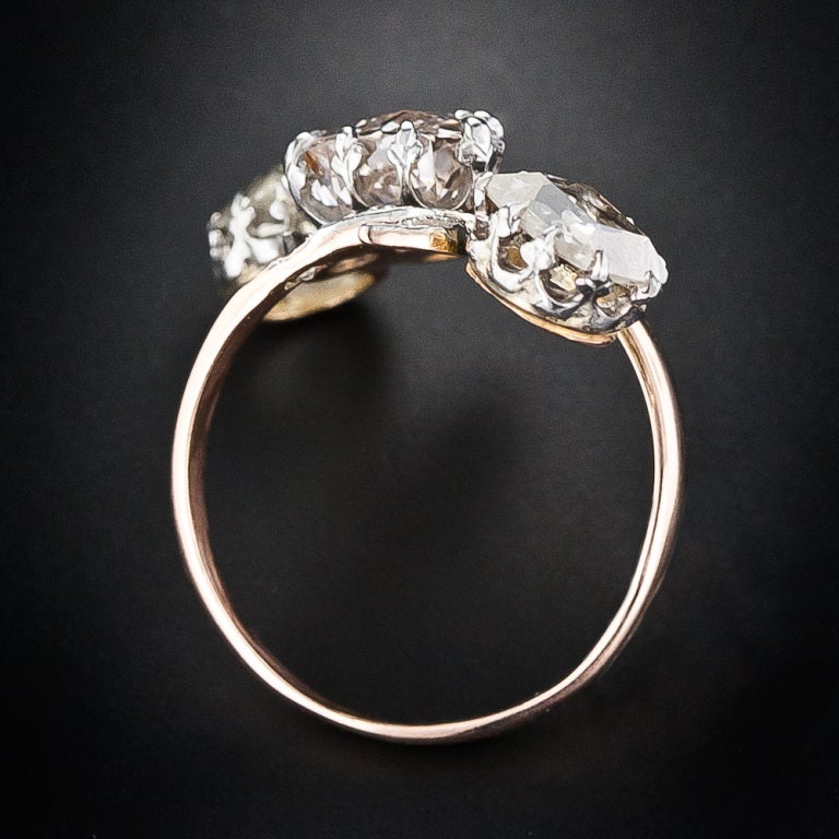 Antique Three-Stone Diamond Ring with 1.91 Carat Fancy Color Diamond - GIA In Good Condition For Sale In San Francisco, CA